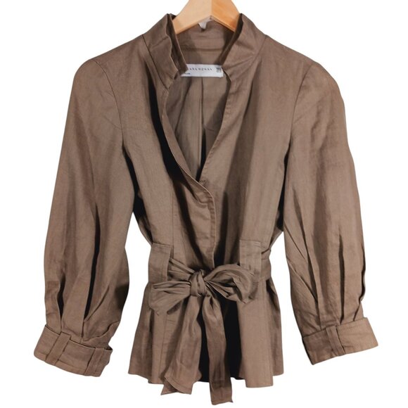 Zara Jackets & Blazers - Zara Woman Tan/Brown Linen Jacket Pleated Back, Tie Waist Sz MED Earthy Neutral